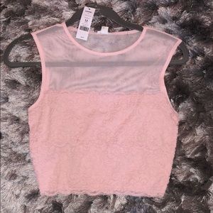 Garage Adorable Pink Lace Crop-Top.